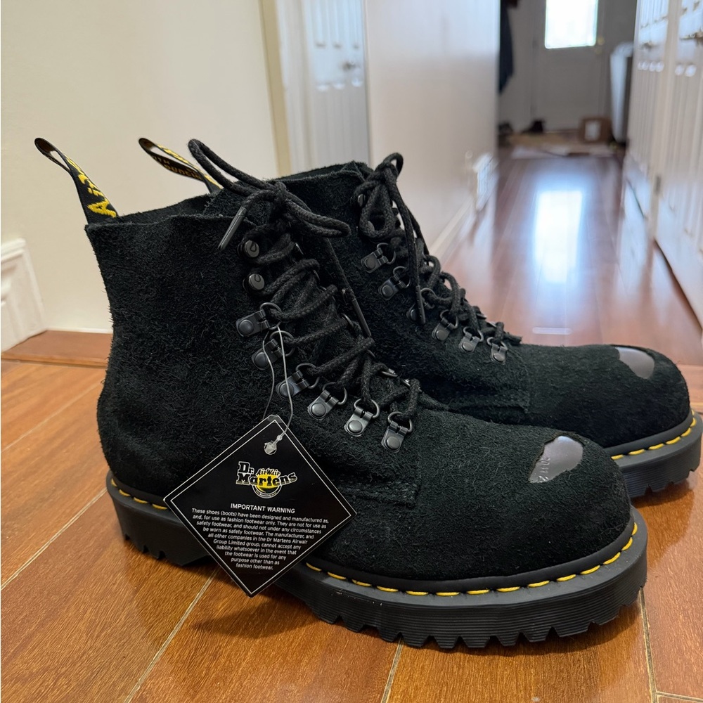 Dr. Martens 1460 Pascal Hairy Black Suede Black Lace Up Boots with Steel Toe